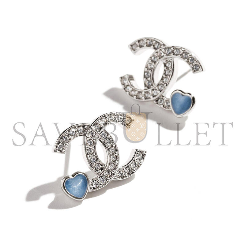 Ch**el rhinestone double c heart earrings abf526